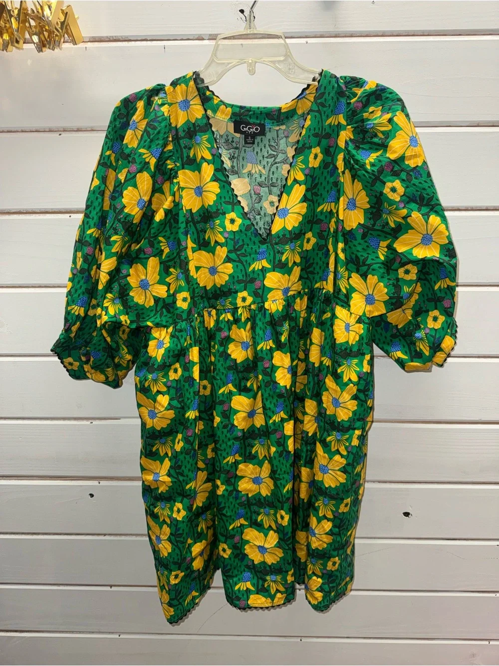 Victoria's Secret Green and Yellow Floral Puff Sleeve Mini Dress - Picture 2 of 8